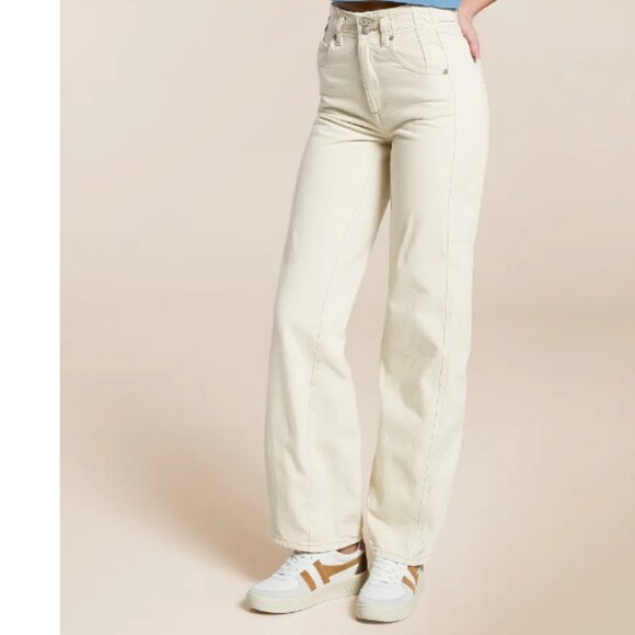 new Free People Aster High Rise Rigid Relaxed Straight Leg Jeans Cream 256 4S2 - Picture 5 of 12